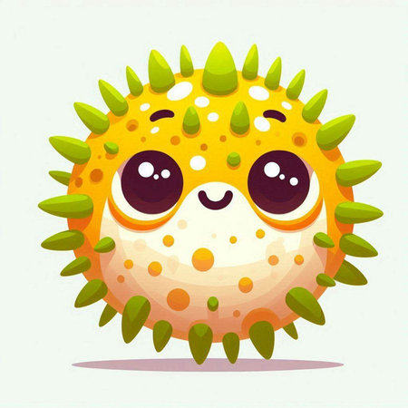 Cute cartoon sea urchin isolated on white background. Vector illustration.のイラスト素材