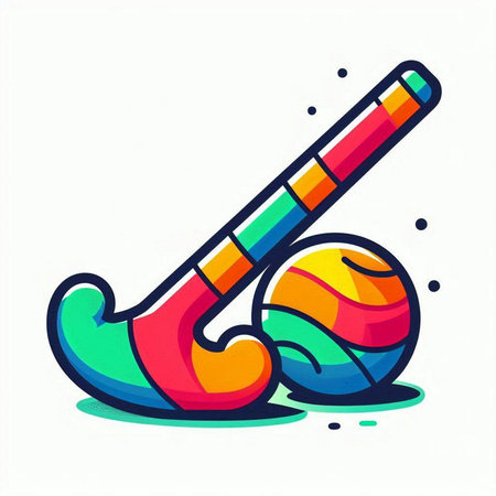 Hockey stick and ball. Colorful vector illustration in cartoon style.のイラスト素材