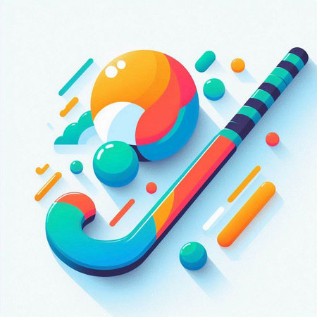 Colorful ice hockey stick with puck on white background. Vector illustration.のイラスト素材