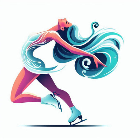 Figure skating. Vector illustration of a young woman figure skater.のイラスト素材