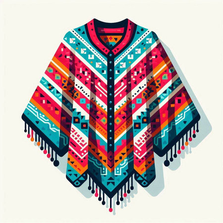Tribal indian poncho with geometric pattern. Vector illustration.のイラスト素材