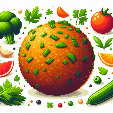 Illustration of a slice of orange with fresh vegetables on a white backgroundのイラスト素材