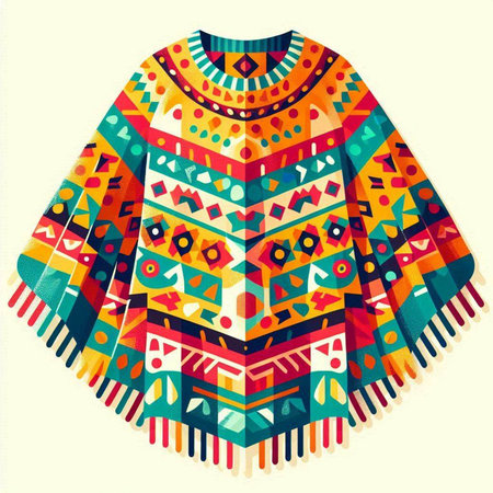 Colorful ethnic poncho. Vector illustration of a poncho.のイラスト素材