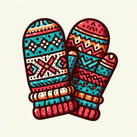 Hand drawn vector illustration of knitted mittens. Doodle style.のイラスト素材