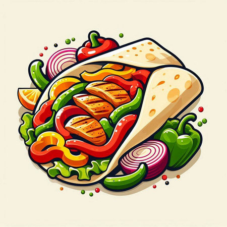 Mexican tacos with meat, vegetables and sauce. Vector illustration.のイラスト素材