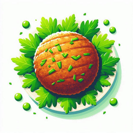 Vector illustration of a round cake with parsley on a white backgroundのイラスト素材