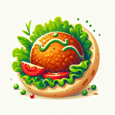 Illustration of a hamburger with lettuce, tomato and ketchupのイラスト素材