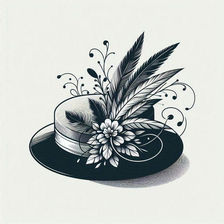 Vintage hat with feathers and flowers. Vector illustration. Eps 10のイラスト素材