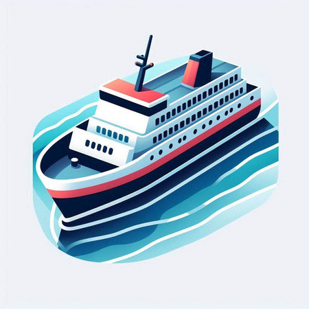 Vector isometric illustration of a ship in the sea. The concept of travel and tourism.のイラスト素材