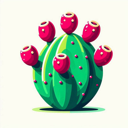 Cactus with red flowers on a white background. Vector illustration.のイラスト素材