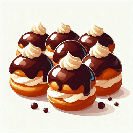 Illustration of a group of chocolate eclairs with whipped creamのイラスト素材