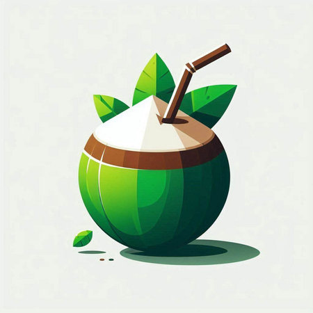 Coconut water drink with leaves on white background. Vector illustration.のイラスト素材
