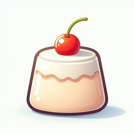 Creamy panna cotta with cherry on top, vector illustrationのイラスト素材