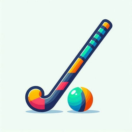 Colorful hockey stick and ball. Vector illustration in cartoon style.のイラスト素材