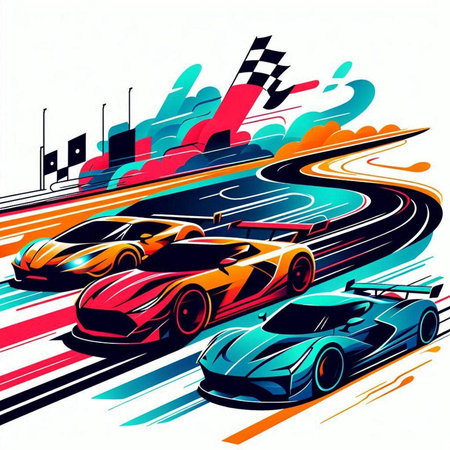 Sport car racing on the road. Vector illustration. Clip-artのイラスト素材
