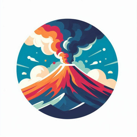 Mt. Fuji in a circle of smoke. Vector illustration.のイラスト素材