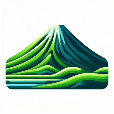 Mountain icon. Vector illustration of a mountain with green grass.のイラスト素材