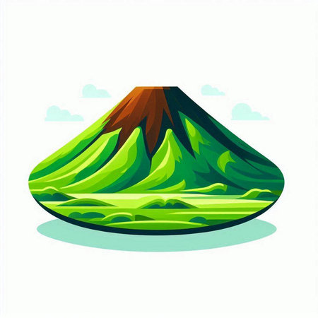 Volcano with green grass isolated on white background. Vector illustration.のイラスト素材