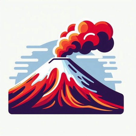 Mt. Fuji, vector illustration of a volcano eruption in Japanのイラスト素材