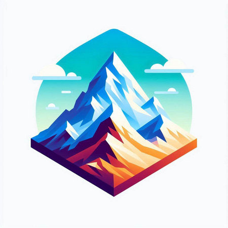 Mountain logo design template with isometric effect. Vector illustration.のイラスト素材