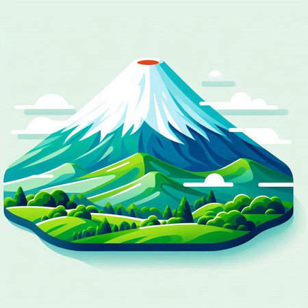 Mt. Fuji in the forest. Vector illustration of a mountain.のイラスト素材