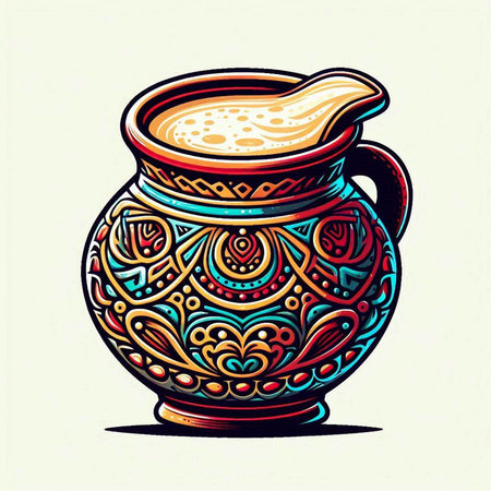 Hand drawn vector illustration of a vase with a jug of milk.のイラスト素材