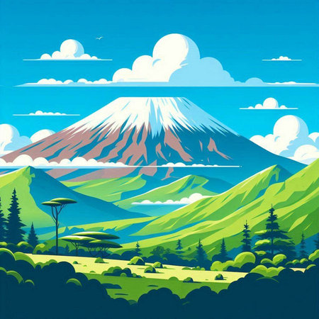 Mt. Fuji and the forest. Japan. Vector illustration.のイラスト素材