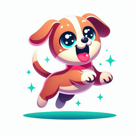 Vector illustration of a cute cartoon dog jumping isolated on white background.のイラスト素材