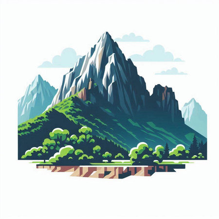 Mountains with forest and lake. Landscape. Vector illustration.のイラスト素材