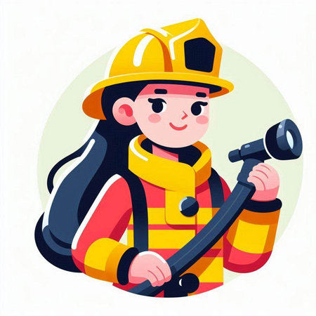 Firefighter character in uniform. Vector illustration in flat cartoon style.のイラスト素材