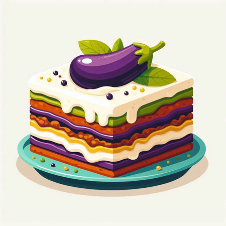 Vegetable cake with eggplant. Vector illustration in cartoon style.のイラスト素材