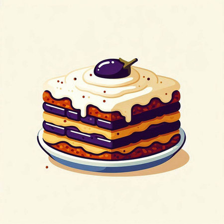 vector illustration of a piece of cake with cream and a blackberryのイラスト素材