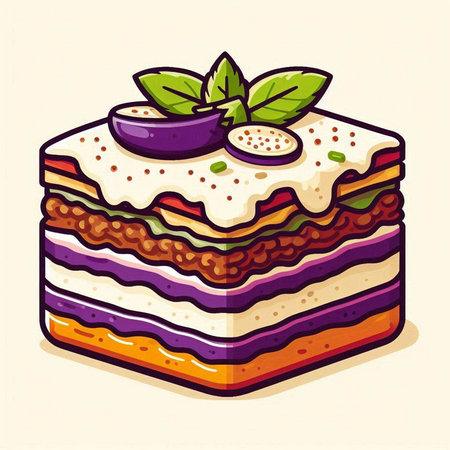 Vector illustration of layered layered cake with eggplant, carrot and zucchiniのイラスト素材