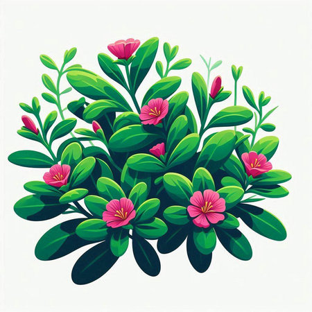 Flowering bush with pink flowers and green leaves. Vector illustration.のイラスト素材
