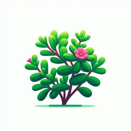 Cute cartoon green plant with pink flower isolated on white background. Vector illustration.のイラスト素材