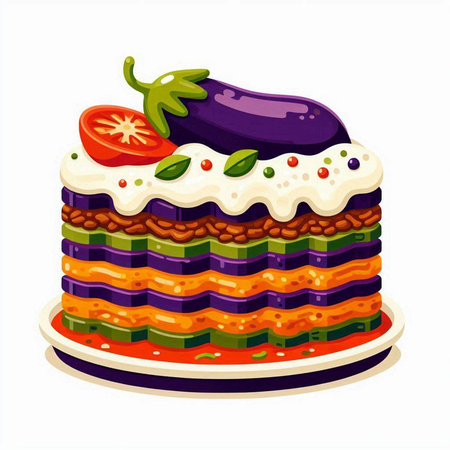 Eggplant cake isolated on the white background. Vector illustration.のイラスト素材