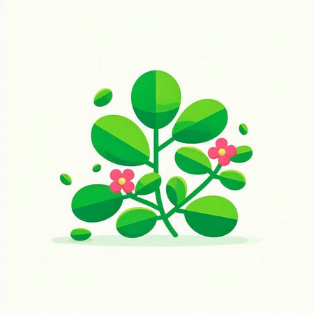 Green leaves and flower vector icon. Vector illustration. Flat design.のイラスト素材