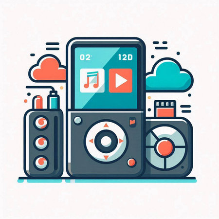 Music player flat vector illustration. Music, technology, entertainment concept.のイラスト素材