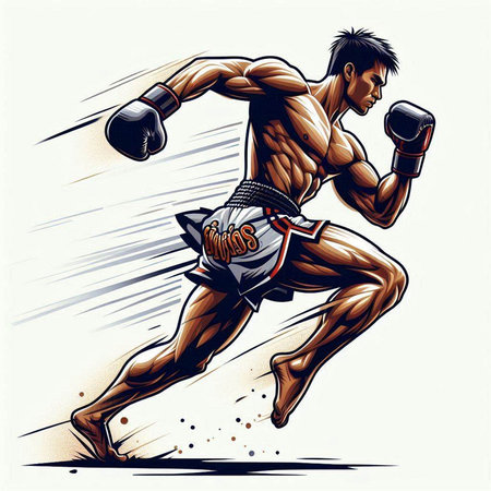 Boxer with a flying kick. Vector illustration in retro style.のイラスト素材