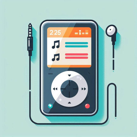 Music player with headphones. Flat design. Vector illustration eps 10のイラスト素材