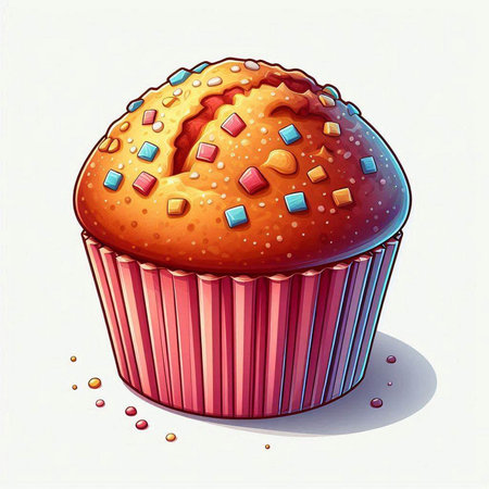 Illustration of a cupcake with icing and sprinkles on a white backgroundのイラスト素材