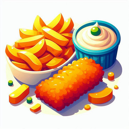 Illustration of a bowl of french fries with mayonnaise and mayonnaiseのイラスト素材