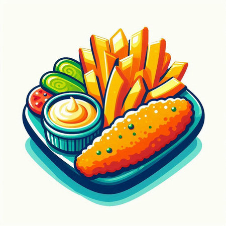 French fries with mayonnaise and mayonnaise, vector illustrationのイラスト素材