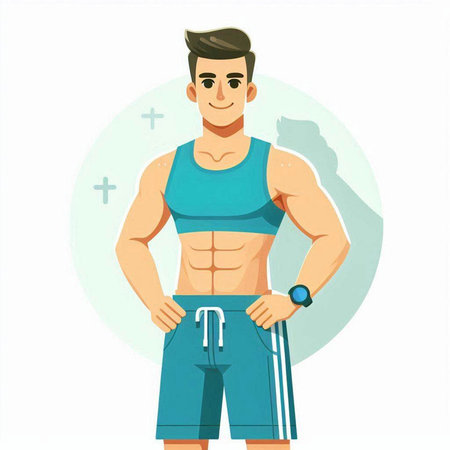 Fitness man in sportswear with a skipping rope. Vector illustration.のイラスト素材
