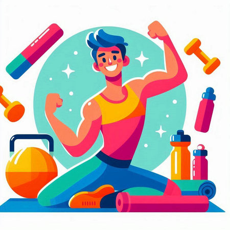 Fitness and healthy lifestyle. Vector illustration in flat cartoon style.のイラスト素材
