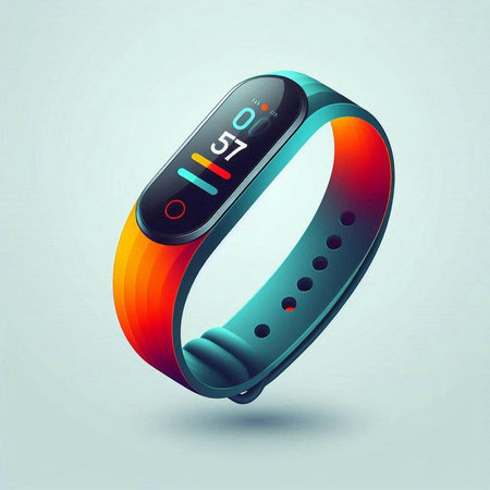 Smart watch with a colorful design on the screen. Vector illustration.のイラスト素材