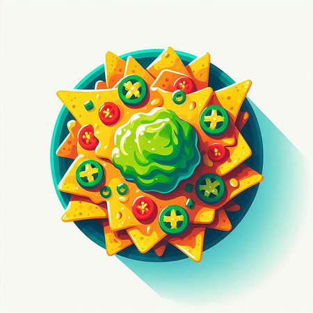 Mexican nachos with guacamole. Vector illustration.のイラスト素材