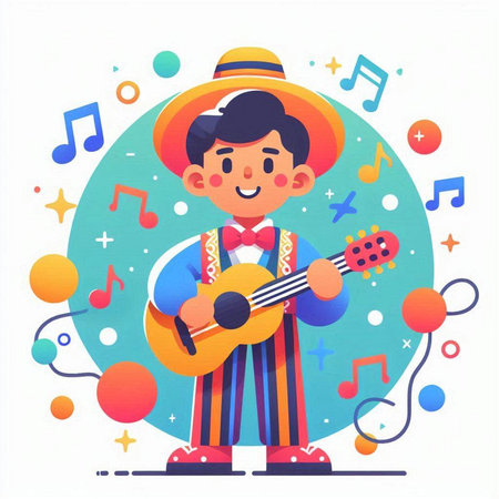 Mexican man playing guitar. Cinco de mayo celebration vector illustrationのイラスト素材