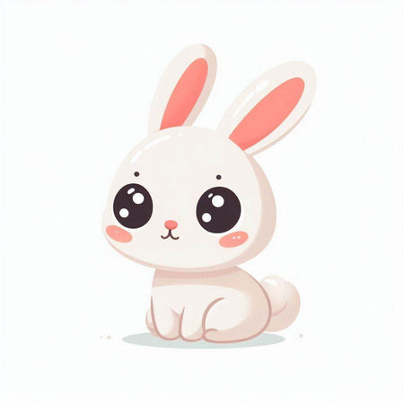 Cute cartoon bunny on white background. Hand drawn vector illustration.のイラスト素材