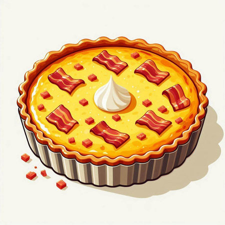 Illustration of a pie with bacon and cream on a white backgroundのイラスト素材